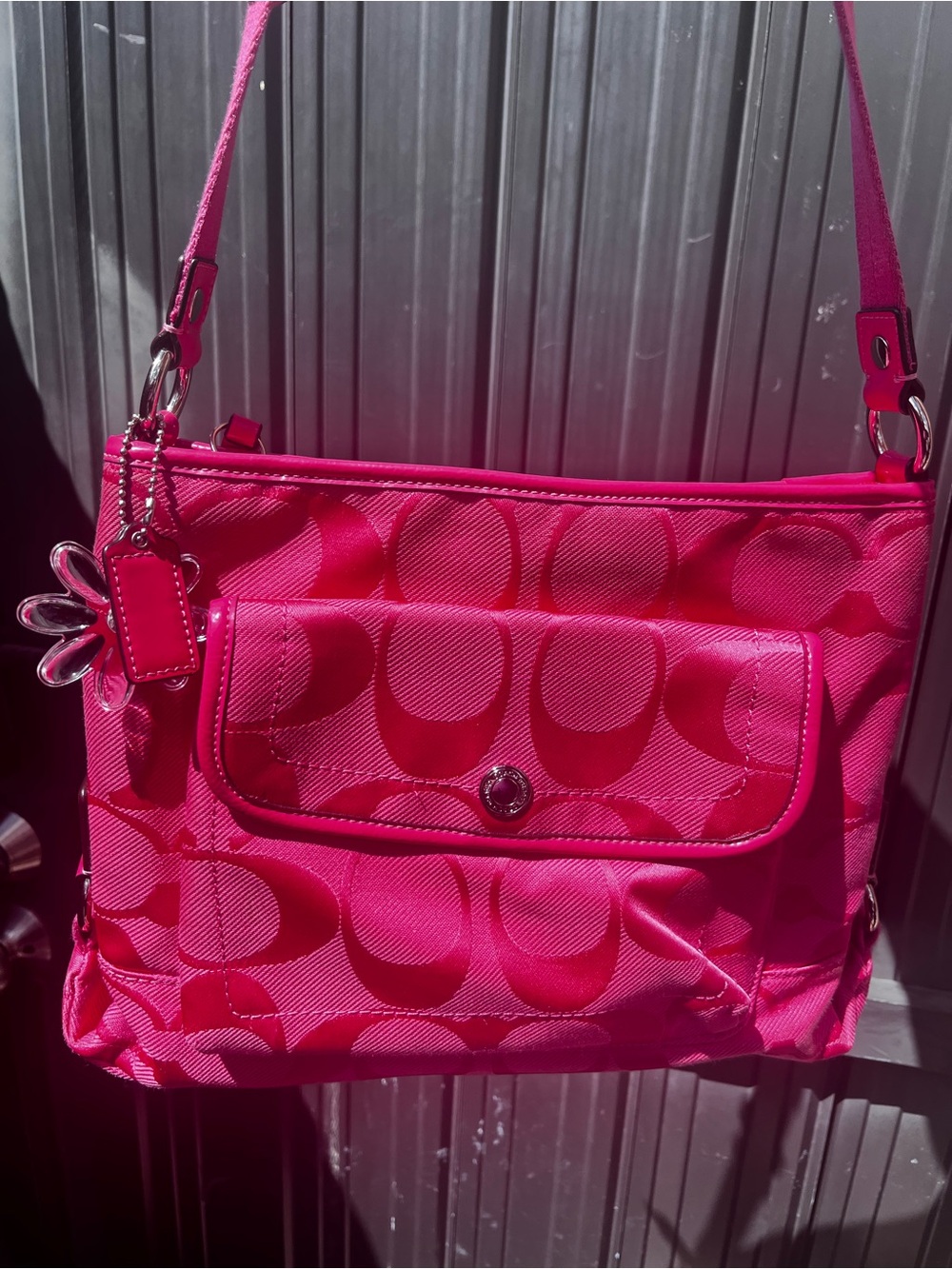 Coach Pink Kyra Daisy Signature C Canvas Crossbody Bag